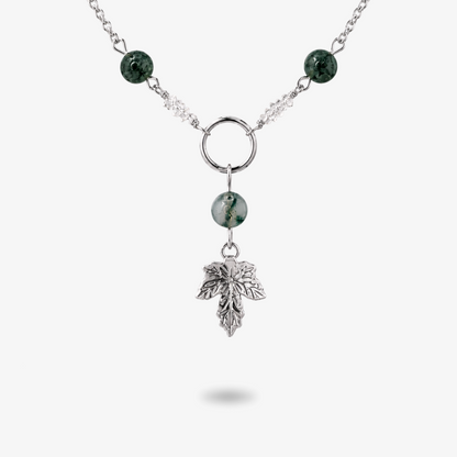ELOWEN - Kette mit Efeublatt, Moosachat & Herkimer Diamant