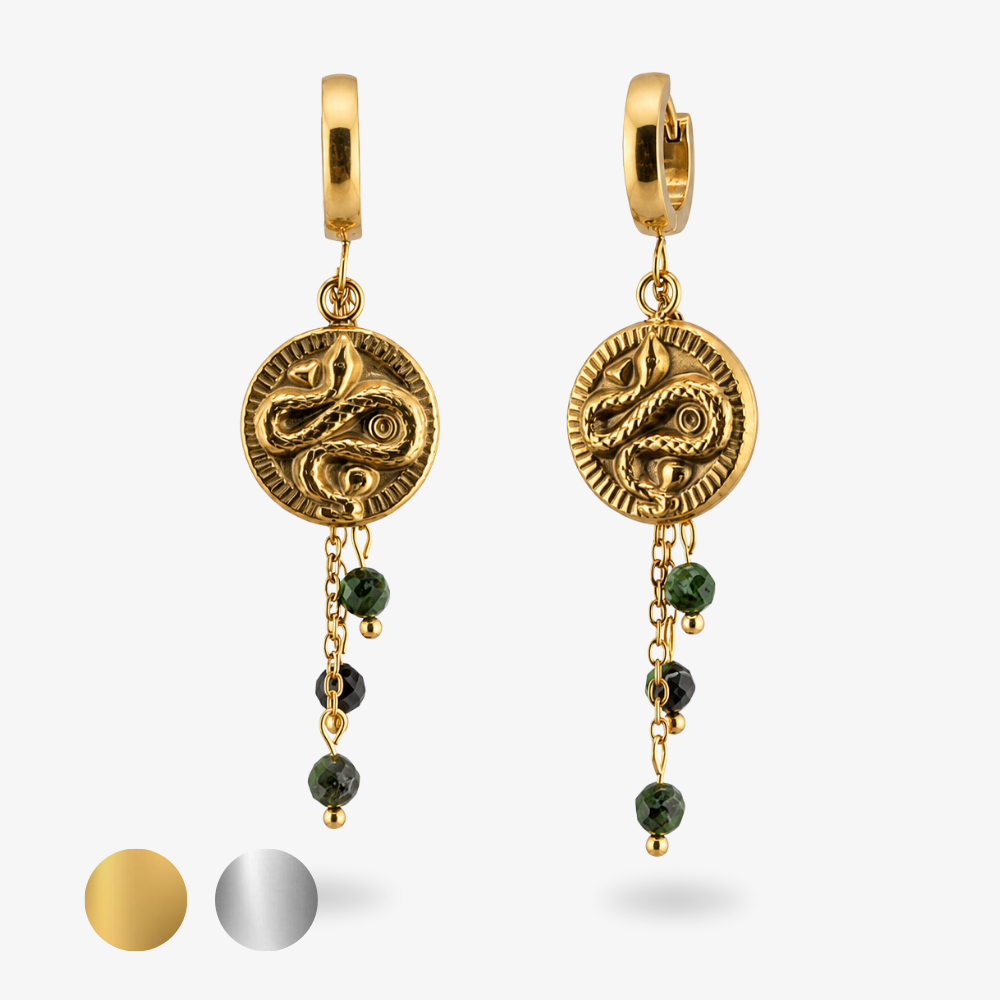 BASILISKA - Ohrringe mit Schlangen-Coin und Diopsid