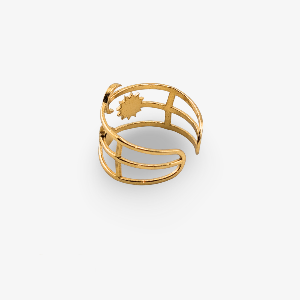 CASSIA • Edelstahl Ring mit Sonne, Mond & Stern, größenverstellbar