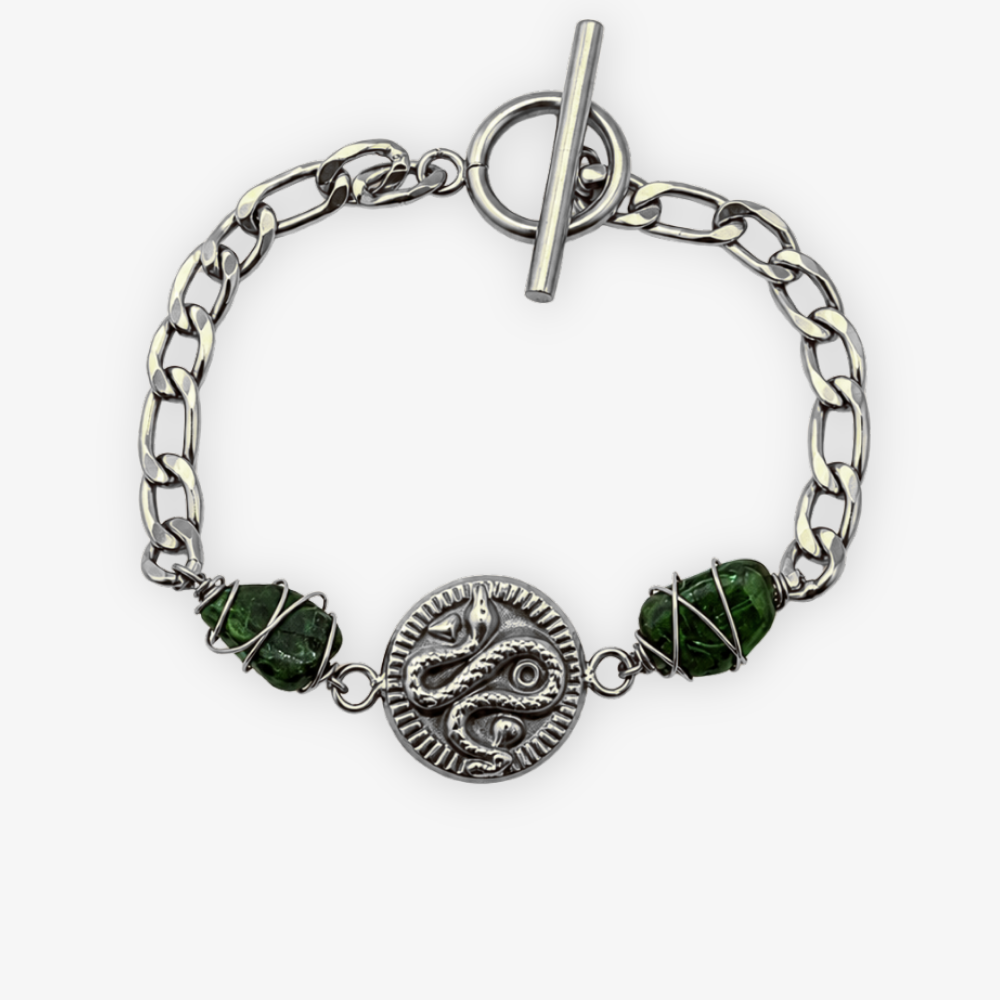 BASILISKA - Armband mit Schlangen-Coin & Diopsid