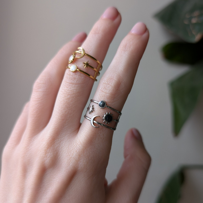 CASSIA • Edelstahl Ring mit Sonne, Mond & Stern, größenverstellbar