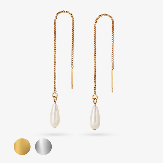 AERIN - zarte Fädelohrringe mit Perlmutt-Tropfen, gold und silber, Hängeohrringe