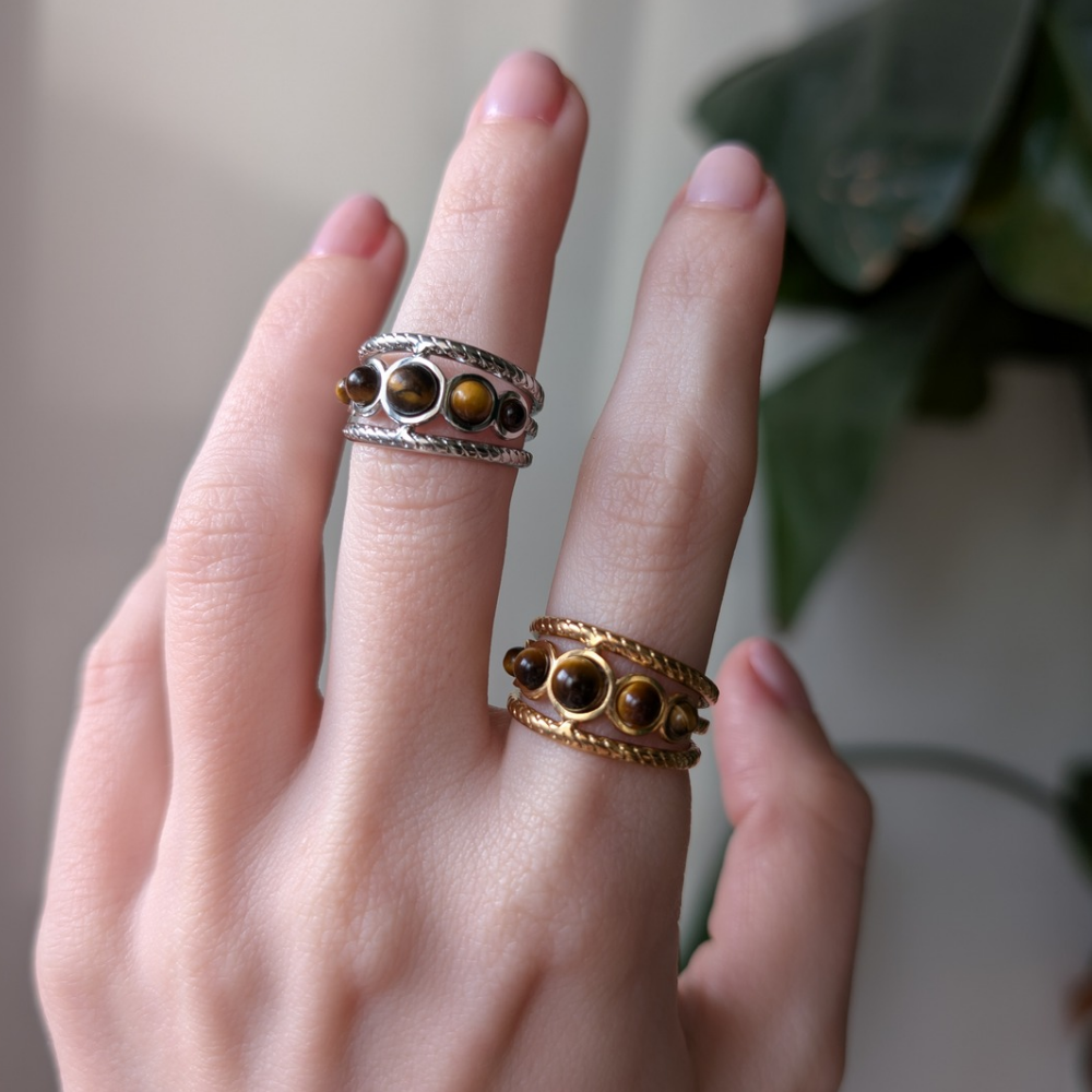 KAELIS • Edelstahl Ring mit Tigerauge, größenverstellbar