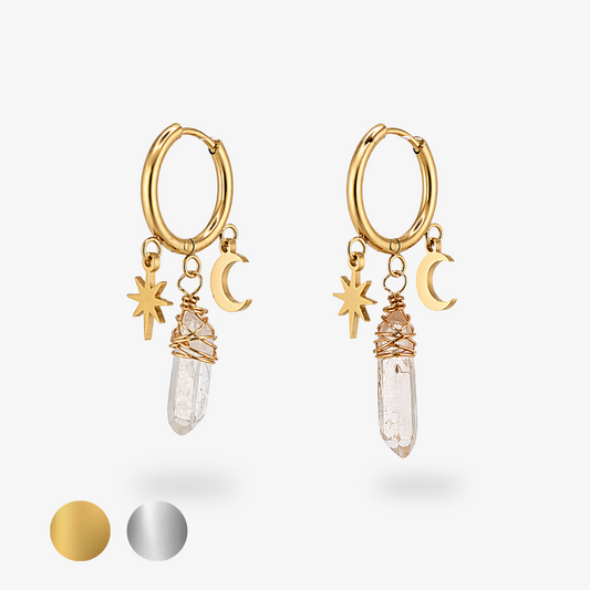 SAGA • Bergkristall Ohrringe mit Mond & Stern