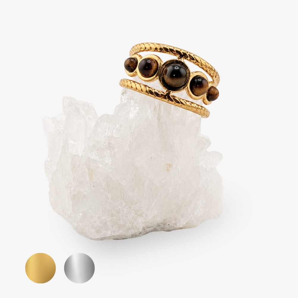 KAELIS • Edelstahl Ring mit Tigerauge, größenverstellbar