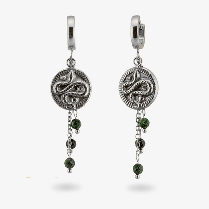 BASILISKA - Ohrringe mit Schlangen-Coin und Diopsid